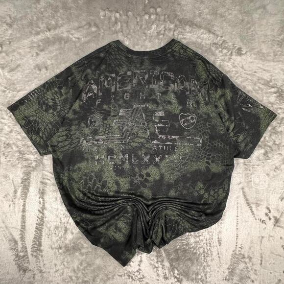 American FighterXBuckle Green Snake Skin Camo 3D Print Graphic T-shirt Size 2XL - Picture 2 of 5